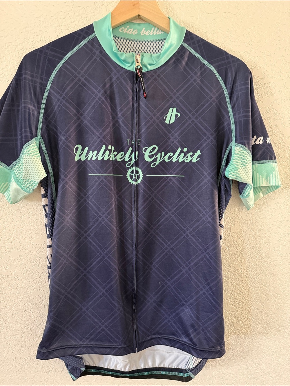 The Unlikely Cyclist Women's Navy & Mint Short Sleeve Cycling Jersey